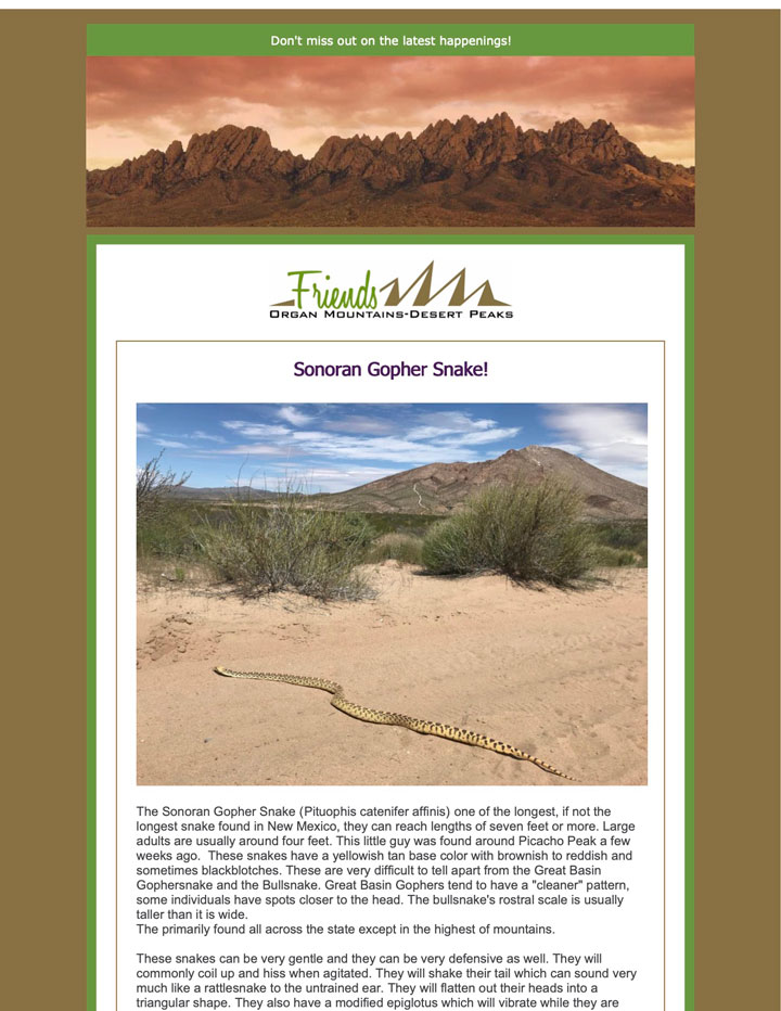 Friends of the Organ Mountains-Desert Peaks newsletter